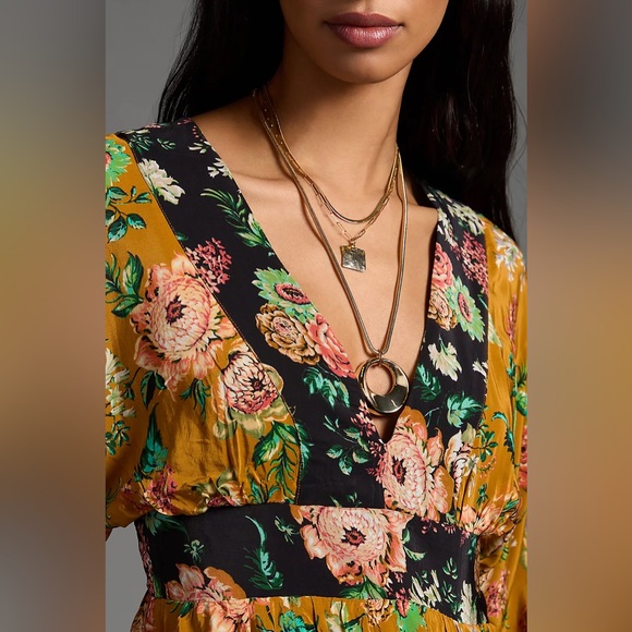 Anthropologie Printed V-Neck Maxi Dress Women's 4 Bohemian Floral Kimono Sleeve - Picture 3 of 16